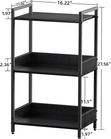Bookshelf, 3 Tier Industrial Small Book Shelf, Small Storage Bookcase with Organizer, Freestanding Open Shelf for Small Spaces, Bedroom, Living Room Black BS70BS - LeafyLoom