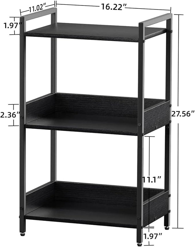 Bookshelf, 3 Tier Industrial Small Book Shelf, Small Storage Bookcase with Organizer, Freestanding Open Shelf for Small Spaces, Bedroom, Living Room Black BS70BS - LeafyLoom