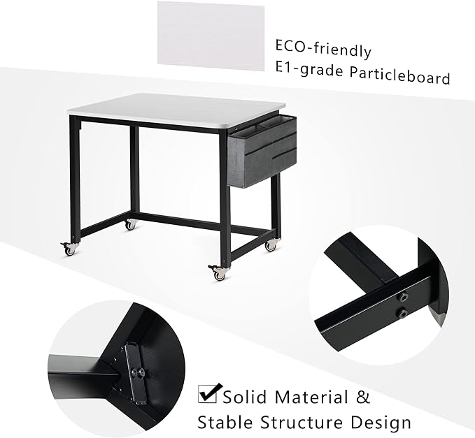 AHB Rolling Computer Desk with 4 Smooth Wheels, Simple Style Mobile Writing Desk Home Office Study Table Movable Workstation with Metal Frame (White, 32") - LeafyLoom