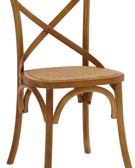 Modway Gear Rustic Modern Farmhouse Elm Wood Rattan Two Dining Chairs in Walnut - LeafyLoom