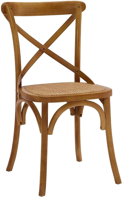 Modway Gear Rustic Modern Farmhouse Elm Wood Rattan Two Dining Chairs in Walnut - LeafyLoom