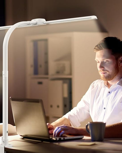 Led Desk Lamp with USB Charging Port Architect Task Dual Lamps for Home Office with Atmosphere Lighting, 24W Ultra Bright Modern Flexible Gooseneck Tall Table Light 5 Color Modes for Drafting Reading - LeafyLoom