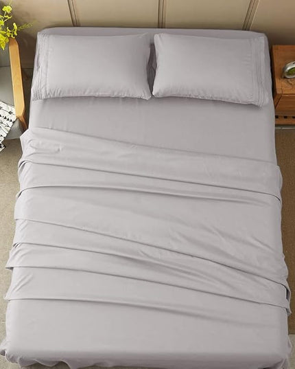 SONORO KATE Bed Sheet Set Super Soft Microfiber 1800 Thread Count Luxury Egyptian Sheets 16-Inch Deep Pocket Wrinkle-4 Piece(Full Grey) - LeafyLoom