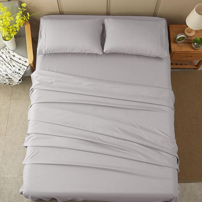 SONORO KATE Bed Sheet Set Super Soft Microfiber 1800 Thread Count Luxury Egyptian Sheets 16-Inch Deep Pocket Wrinkle-4 Piece(Full Grey) - LeafyLoom