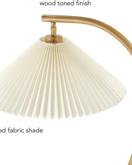 Globe Electric Novogratz x 61000043 Novogratz x Globe 62" Floor Lamp, Faux Wood Finish, White Pleated Fabric Shade, Pivot Joint on Shade, in -Line On/Off Foot Switch, Black Cord, Reading Lamp - LeafyLoom