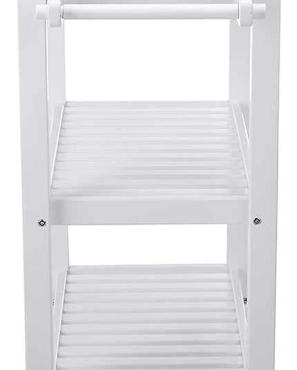Amazon Basics 2 shelves Kitchen Island Cart with Storage, Solid Wood Top and Wheels, 35.4 x 18 x 36.5 inches, Natural / White - LeafyLoom