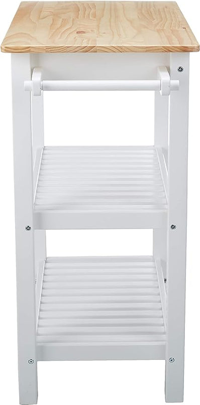 Amazon Basics 2 shelves Kitchen Island Cart with Storage, Solid Wood Top and Wheels, 35.4 x 18 x 36.5 inches, Natural / White - LeafyLoom
