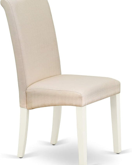 East West Furniture ANBA3-LWH-01 3 Piece Dinette Set for Small Spaces Contains a Round Kitchen Table with Pedestal and 2 Cream Linen Fabric Parson Dining Chairs, 36x36 Inch - LeafyLoom
