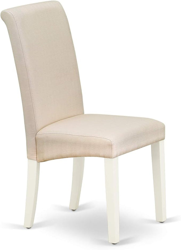 East West Furniture ANBA3-LWH-01 3 Piece Dinette Set for Small Spaces Contains a Round Kitchen Table with Pedestal and 2 Cream Linen Fabric Parson Dining Chairs, 36x36 Inch - LeafyLoom