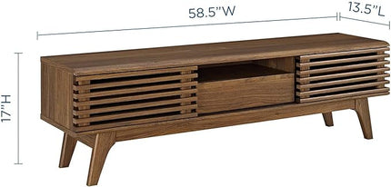 Modway Render Mid-Century Modern Low Profile 59 Inch TV Stand in Walnut & Render Mid-Century Modern 37" Vinyl Record Display Stand in Walnut, 37 Inch - LeafyLoom