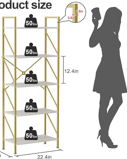 5 Tiers Bookshelf Tall Bookcase Shelf Storage Organizer Industrial Open Shelving Wood Large Modern Bookshelf for Living Room/Bedroom/Home/Office, White - LeafyLoom