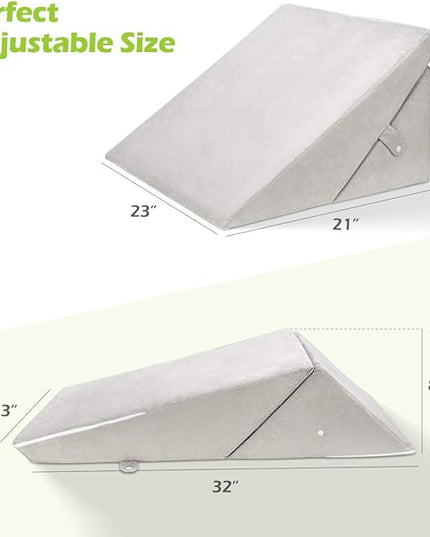 Bed Wedge Pillow, Triangle Adjustable Pillow Wedge, Memory Foam Sleeping Pillow for Legs with Washable Removable Cover, Post Surgery Pillow for Upright Sleeping, Reading, Back Pain - LeafyLoom