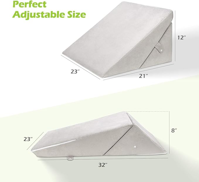 Bed Wedge Pillow, Triangle Adjustable Pillow Wedge, Memory Foam Sleeping Pillow for Legs with Washable Removable Cover, Post Surgery Pillow for Upright Sleeping, Reading, Back Pain - LeafyLoom