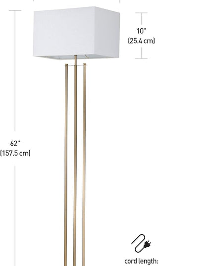 Globe Electric 67775 62" Floor Lamp, Matte Brass, White Linen Shade, Floor Lamp for Living Room, Floor Lamp for Bedroom, Home Improvement, Reading Lamp, Home Office Accessories, Home Décor - LeafyLoom