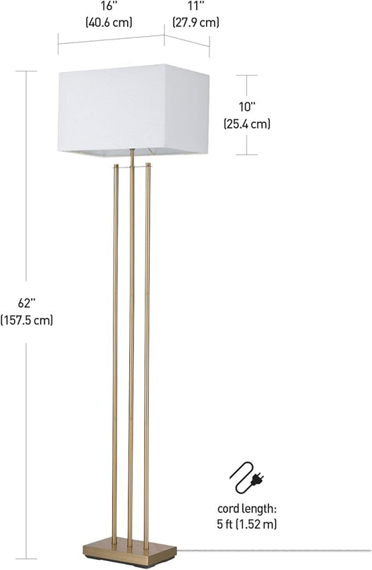 Globe Electric 67775 62" Floor Lamp, Matte Brass, White Linen Shade, Floor Lamp for Living Room, Floor Lamp for Bedroom, Home Improvement, Reading Lamp, Home Office Accessories, Home Décor - LeafyLoom
