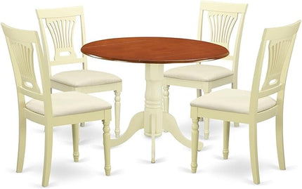 East West Furniture Dublin 5 Piece Dinette Set for 4 Includes a Round Table with Dropleaf and 4 Linen Fabric Dining Room Chairs, 42x42 Inch, Buttermilk & Cherry - LeafyLoom