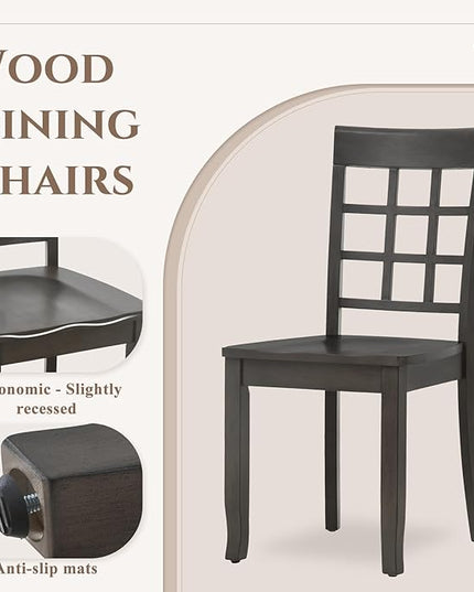 COLAMY Wooden Dining Chairs Set of 4, Nine-Square High Back Kitchen Side Chair, Farmhouse Dining Chairs for Kitchen and Dining Room, Dark Grey - LeafyLoom