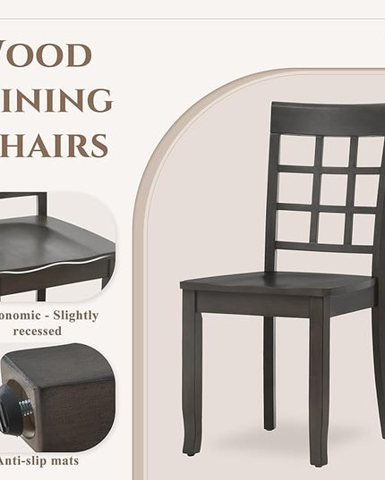 COLAMY Wooden Dining Chairs Set of 6, Nine-Square High Back Kitchen Side Chair, Farmhouse Dining Chairs for Kitchen and Dining Room, Dark Grey - LeafyLoom