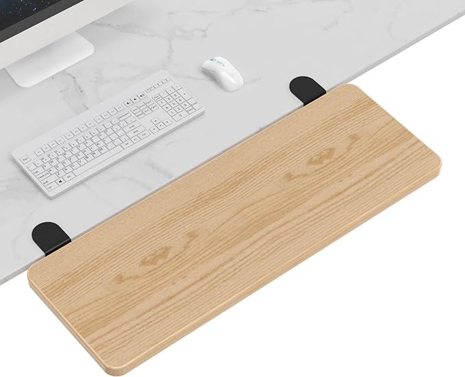 Ergonomics Desk Extender Tray, 21.7"x9.5" Punch-Free Clamp on, Foldable Keyboard Drawer Tray, Table Mount Arm Wrist Rest Shelf, Computer Elbow Arm Support - LeafyLoom
