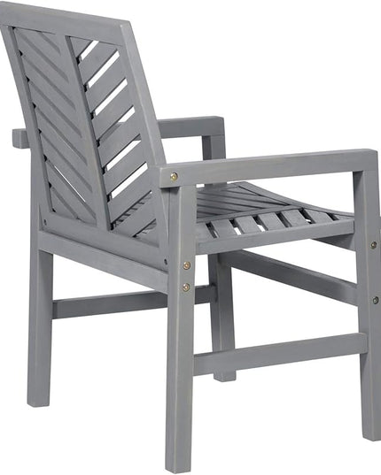 Walker Edison 2 Piece Outdoor Patio Chevron Wood Chair Set All Weather Backyard Conversation Garden Poolside Balcony, Set of 2, Grey - LeafyLoom