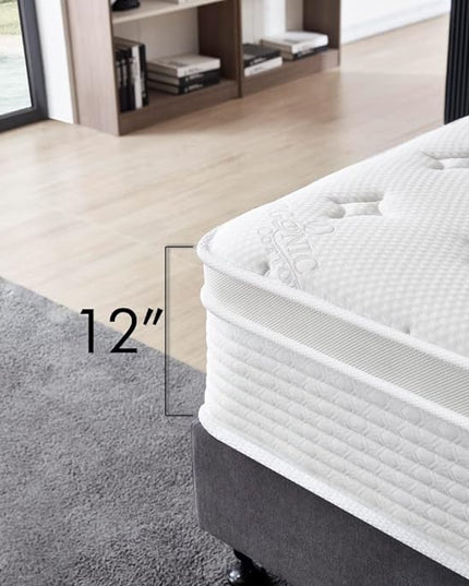 Oliver & Smith 12 Inch Hybrid Twin Bed Mattress Pocketed Coil Spring High Density Cold Foam Polyester Cover Comfort Plush Euro Pillow Top Medium Firm - LeafyLoom