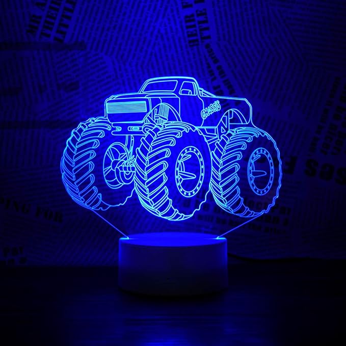 3D Lamp for Child Monster Truck Series Nightlamp Bedside Lamps 7 Colors Illusion for Child Night Light Lamps for Child Room Lamp As Gift Ideas for Boys or Kids - LeafyLoom