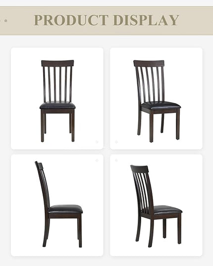 COLAMY Wooden Dining Chairs Set of 2, PU Leather Dining Room Kitchen Side Chair with Spindle High Back and Adjustable Foot Pegs - DarkBrown - LeafyLoom