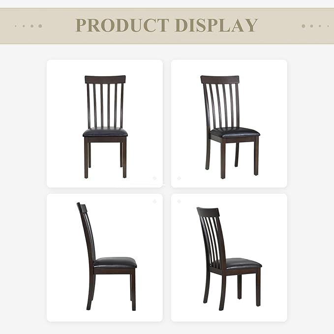 COLAMY Wooden Dining Chairs Set of 2, PU Leather Dining Room Kitchen Side Chair with Spindle High Back and Adjustable Foot Pegs - DarkBrown - LeafyLoom