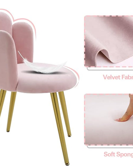 Vanity Chair for Makeup Room - Midcentury Modern Accent Velvet Chair with Back Support, Gold Legs for Living Room Bedroom, (Pink) - LeafyLoom