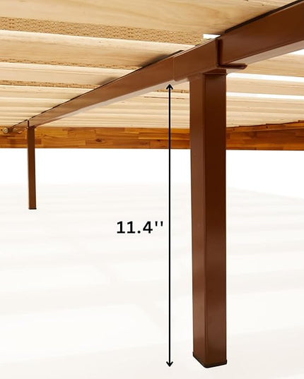 Bme Oliver King Bed Frame and Headboard - 15-Inch Signature Design with Rattan Headboard, Bohemian and Mid Century Style, 12-Slat Wood Support, No Box Spring Needed - Easy Assembly, Caramel - LeafyLoom