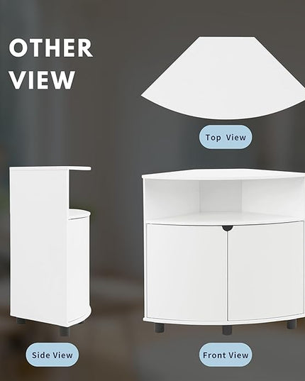 Berg Modern 31-inch 16 Colors LED Corner Cabinet with Doors and 2 Shelves, USB Charge Cord, Small TV Stand for Living Room, Home Office, White Pure - LeafyLoom