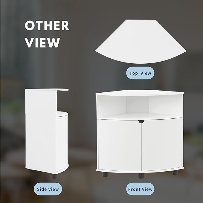 Berg Modern 31-inch 16 Colors LED Corner Cabinet with Doors and 2 Shelves, USB Charge Cord, Small TV Stand for Living Room, Home Office, White Pure - LeafyLoom