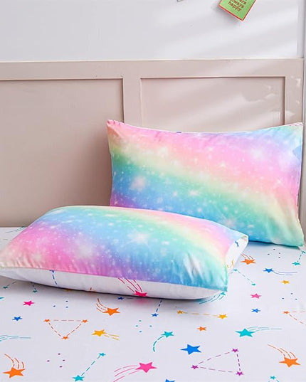A Nice Night 6Pcs Gradient Glitter Bedding Set for Girls Full Size, Colorful Rainbow Galaxy Comforter Set, Ultra Soft Bedding Sets, Pink - LeafyLoom