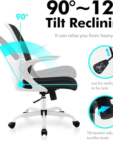 KERDOM Office Chair, Ergonomic Desk Chair, Breathable Mesh Computer Chair, Comfy Swivel Task Chair with Flip-up Armrests and Adjustable Height - LeafyLoom