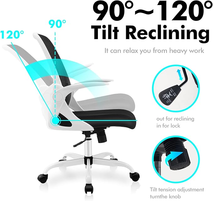 KERDOM Office Chair, Ergonomic Desk Chair, Breathable Mesh Computer Chair, Comfy Swivel Task Chair with Flip-up Armrests and Adjustable Height - LeafyLoom