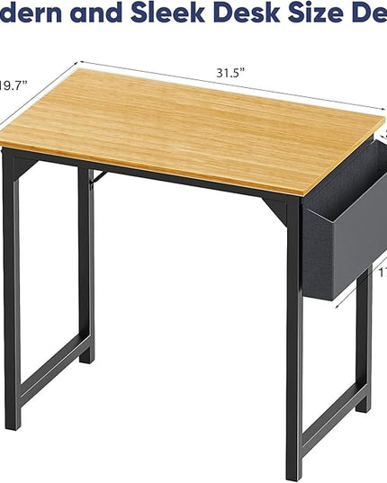 STATESVILLE 32 inch Small Computer Desk Writing Study Work Office Table Modern Simple with Storage Bag and Hook for Home Bedroom, Natural - LeafyLoom