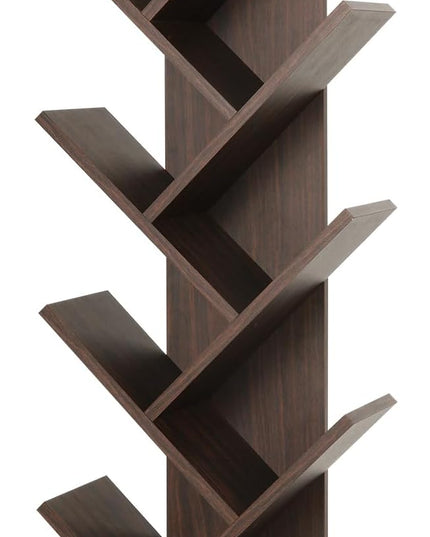 8 Tier Tree Bookshelf, 8 Shelf Open Book Case, Sturdy Tree Bookcase, Narrow Book Organizer Shelves for Bedroom, Living Room, Home Office, Dark Brown, w/Wall Anchor, 15.9"x8.1"x47.6" - LeafyLoom