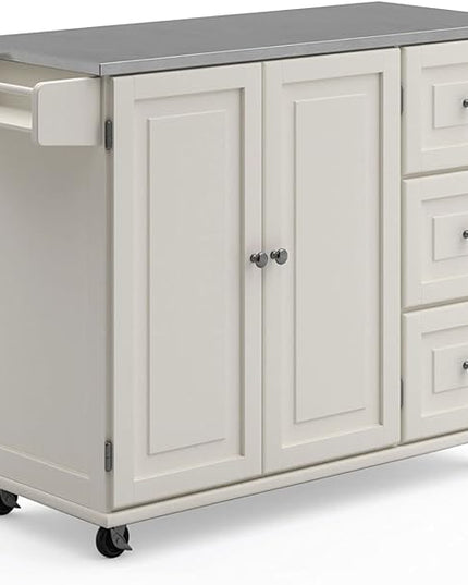 Homestyles Kitchen Cart with Stainless Steel Metal Top Rolling Mobile Kitchen Island with Storage and Towel Rack 54 Inch Width Off White - LeafyLoom