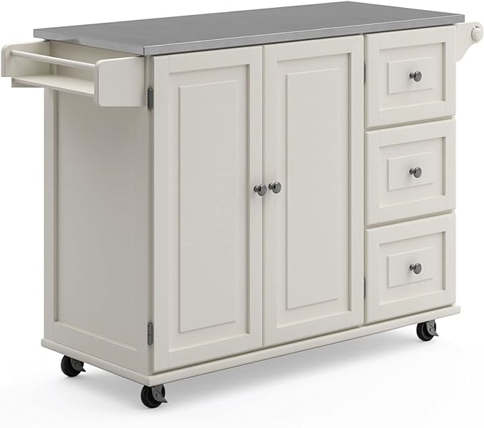 Homestyles Kitchen Cart with Stainless Steel Metal Top Rolling Mobile Kitchen Island with Storage and Towel Rack 54 Inch Width Off White - LeafyLoom