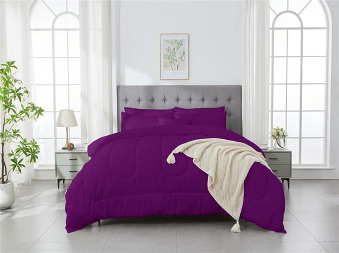 3 Piece Solid Color All Season Bedding Comforter Set Microfiber Soft Lightweight Bedding Set for Kids Teens Adults Room Decor with 1 Comforter and 2 Pillowcases King - LeafyLoom