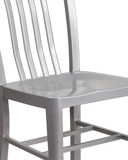 Flash Furniture Gael Indoor/Outdoor Modern Metal Dining Chairs, Commercial-Grade Galvanized Steel Restaurant Chairs, Set of 2, Silver - LeafyLoom