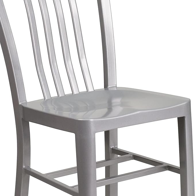 Flash Furniture Gael Indoor/Outdoor Modern Metal Dining Chairs, Commercial-Grade Galvanized Steel Restaurant Chairs, Set of 2, Silver - LeafyLoom