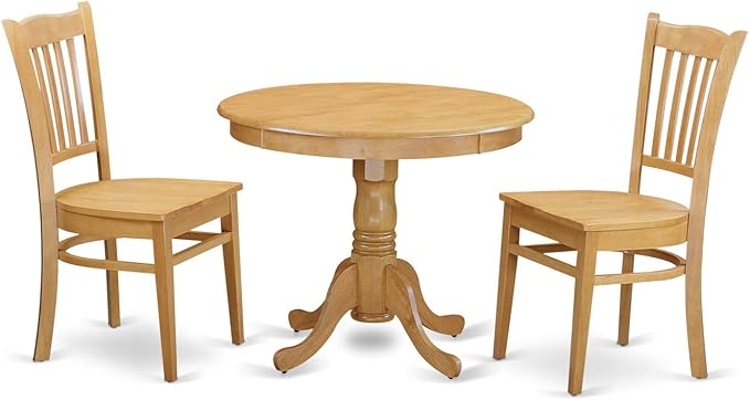East West Furniture ANGR3-OAK-W 3 Piece Kitchen Set Contains a Round Room Table with Pedestal and 2 Dining Chairs, 36x36 Inch - LeafyLoom