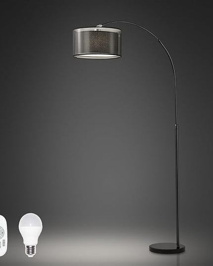 73" H Arc Floor Lamp with Remote Control, E26 40Watts LED Bulb, Stepless Color Temperature & Brightness Control, 30/60Mins Timer Function, Adjustable Height & Width for Living Room(Black) - LeafyLoom