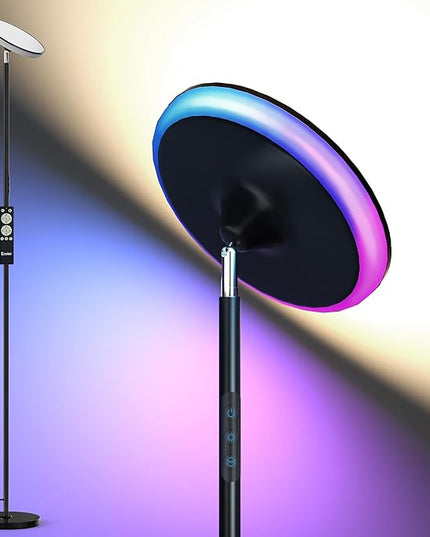 UFO Torchiere Floor Lamps,42W 3700LM Bright Torchiere Sky Modern LED Lamps,Tall Standing Pole Light with Remote,5 Color Dimmable,85% Energy Saving,Memory & Timer,for Living Room,Bedroom(Black) - LeafyLoom