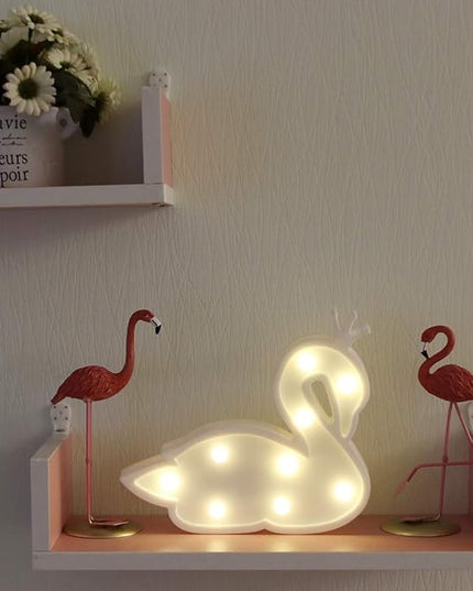 GUOCHENG Swan Marquee Light Decor Light LED Night Light Battery Operated Table Lamps on Wall for Party Children Kids Bedroom Lighting Decoration, Birthday Christmas Gifts for Kids (White Swan) - LeafyLoom