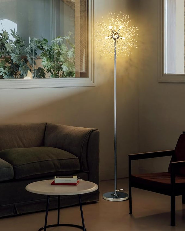 Modern Crystal Floor Lamp (6-Light, 70-Inch, Chrome), Standing Lamp with Footswitch, LED Floor Lamp for Living Room, Girls Room, Bedroom, Dresser, Office (Bulbs NOT Included) - LeafyLoom