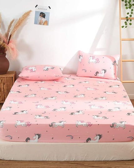 UOZZI BEDDING Bed in a Bag 7 Pieces King Size Unicorn Pink with Rainbow Star - Soft Microfiber, Reversible Bed Comforter Set (1 Comforter, 2 Pillow Shams, 1 Flat Sheet, 1 Fitted Sheet, 2 Pillowcases) - LeafyLoom