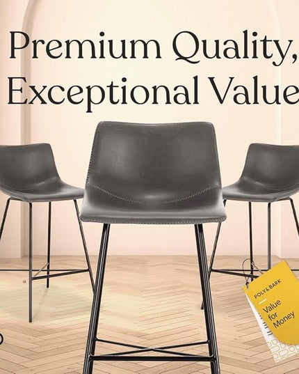 Poly and Bark Paxton 24” Counter Stool, Set of 3 Grey - LeafyLoom