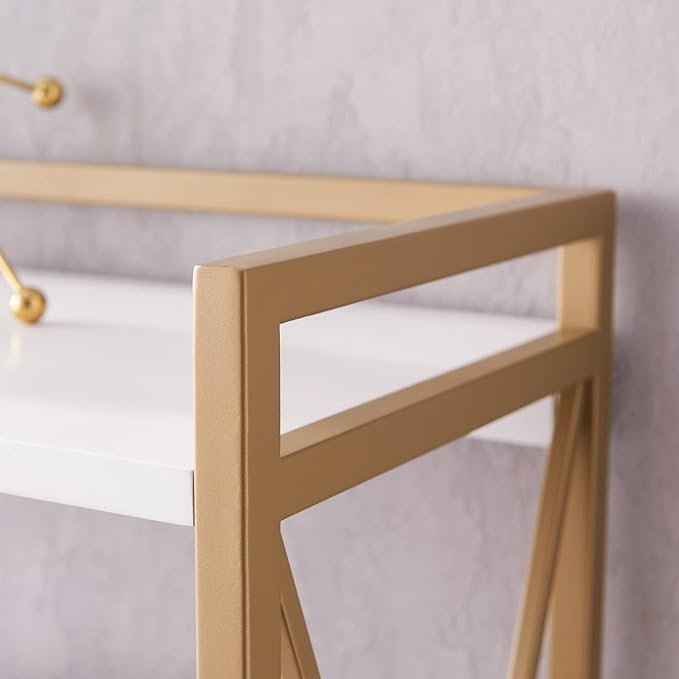Leick Home 9261-WTGL Claudette Mixed Metal and Wood Bookshelf, White/gold - LeafyLoom